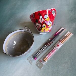 Disney Ramen Noodle Soup Bowl + Chopsticks + World Market Ramen Bowl